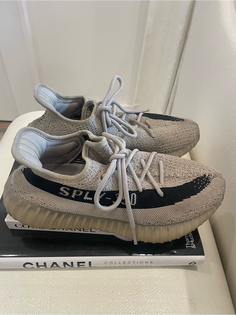 Yeezy Boost 350 Style Knit Sneakers with Black Stripe